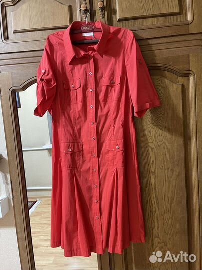 Платье-рубашка летнее s-m свободное красное