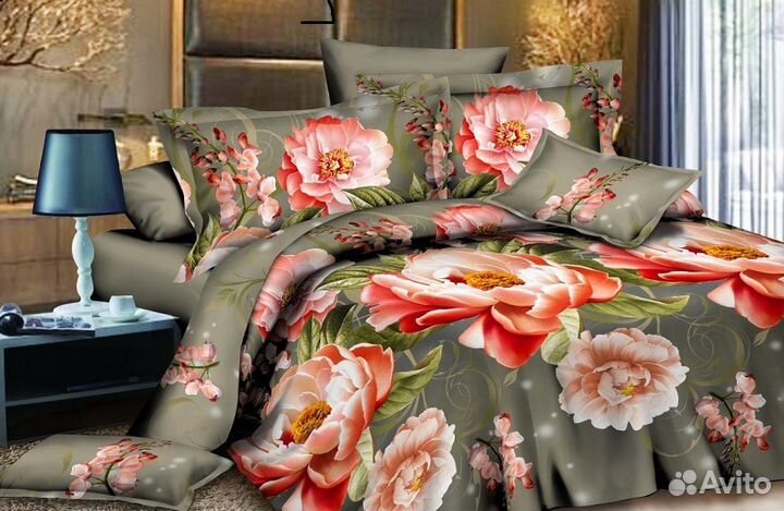 Новое постельное белье Пионы евро