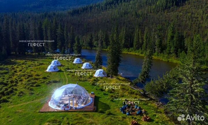 Шатер всесезонный, геодезический купол площадь 112