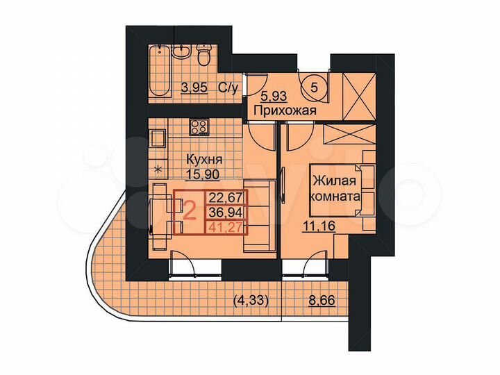 2-к. квартира, 41,3 м², 2/18 эт.