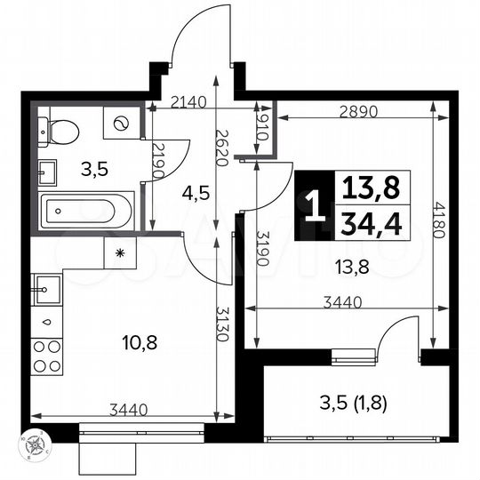 1-к. квартира, 34,4 м², 11/23 эт.