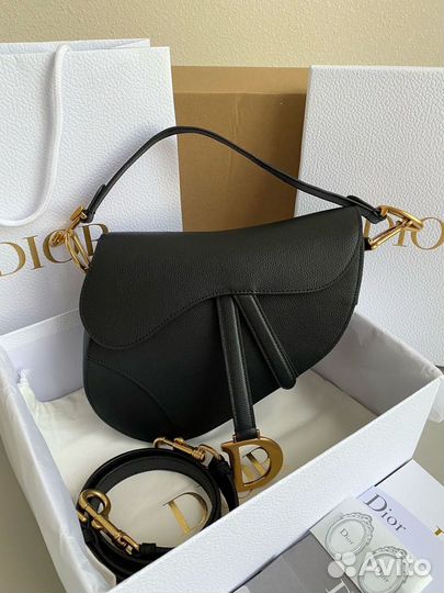 Сумка черная christian Dior saddle с ремнем