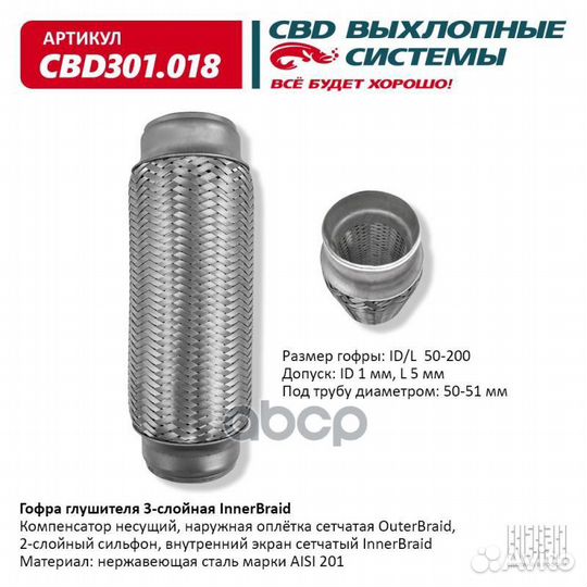 Гофра глушителя 3-сл Innerbraid 50-200. CBD301.018