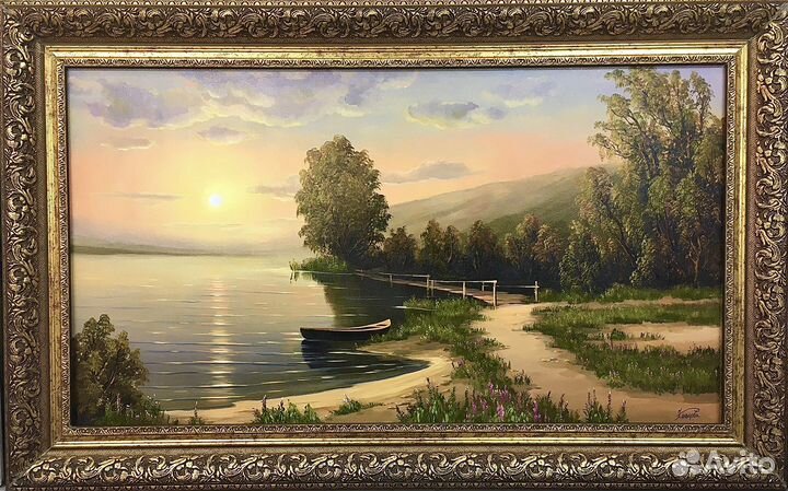 Картина маслом на холсте «Пейзаж с мостиком»