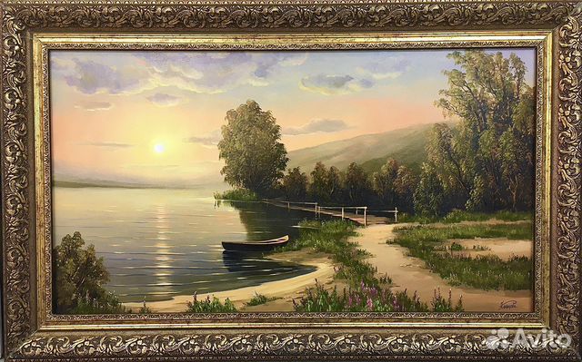 Картина маслом на холсте «Пейзаж с мостиком»