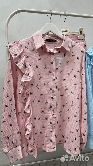 Муслиновый костюм женский(шорты+рубашка с воланом)