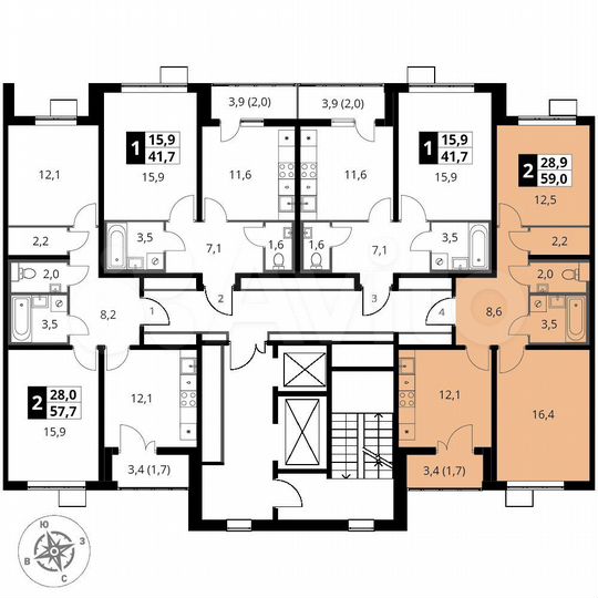 2-к. квартира, 59 м², 2/25 эт.