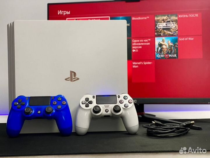 Sony playstation 4 pro 1 tb + 2 геймпада + 8 игр
