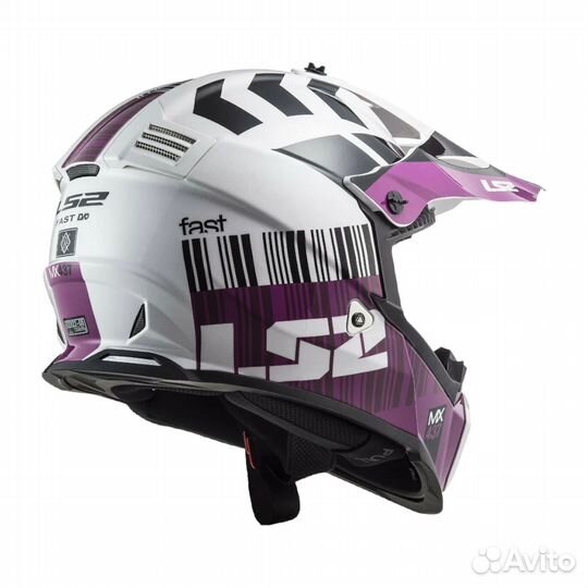 LS2 Мотошлем кроссовый MX437 fast xcode бело-фиол