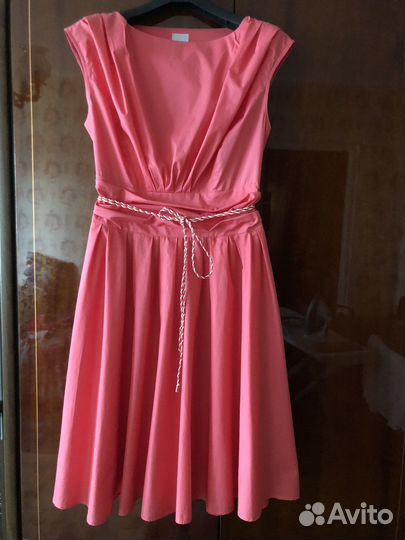 Платье летнее яркое розово-коралловое разм.48