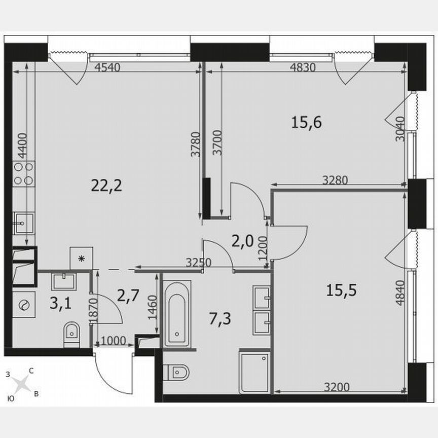 2-к. квартира, 68,4 м², 11/16 эт.
