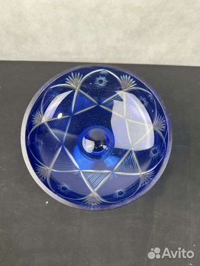 Ваза для фруктов, конфетница, синее стекло