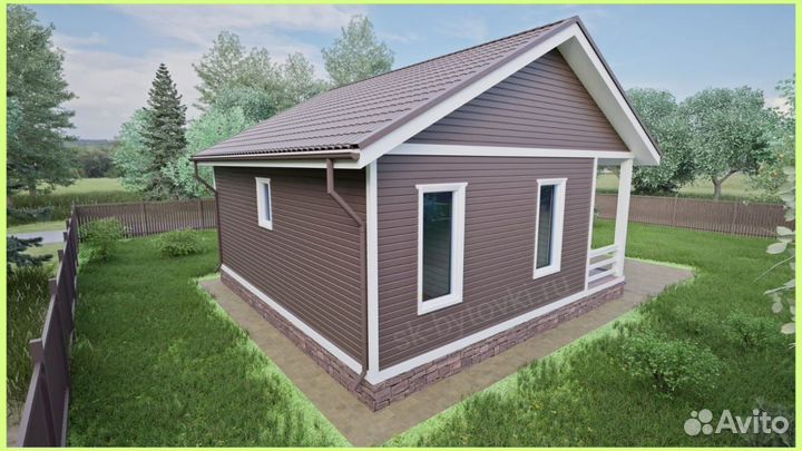 Каркасный дачный дом 8х8м с верандой