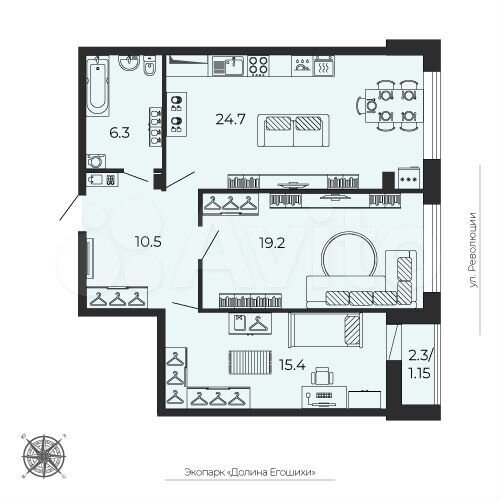3-к. квартира, 77,1 м², 23/25 эт.