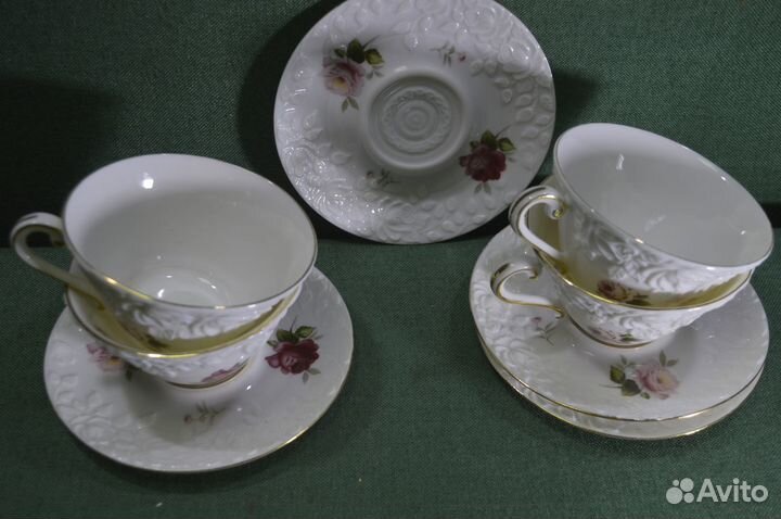 Чайные пары (набор, 4 штуки). Фарфор, розы. Нагойя