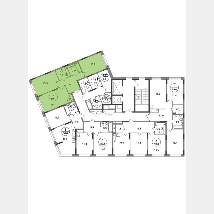 2-к. квартира, 59,1 м², 3/17 эт.