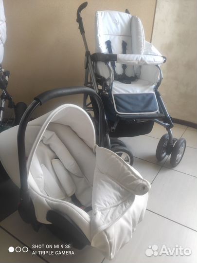 Детская коляска 2 в 1, с двумя шасси, эко-кожа