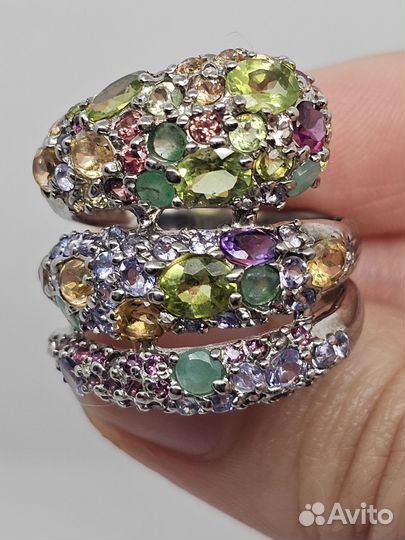 Серебряное кольцо змейка микс