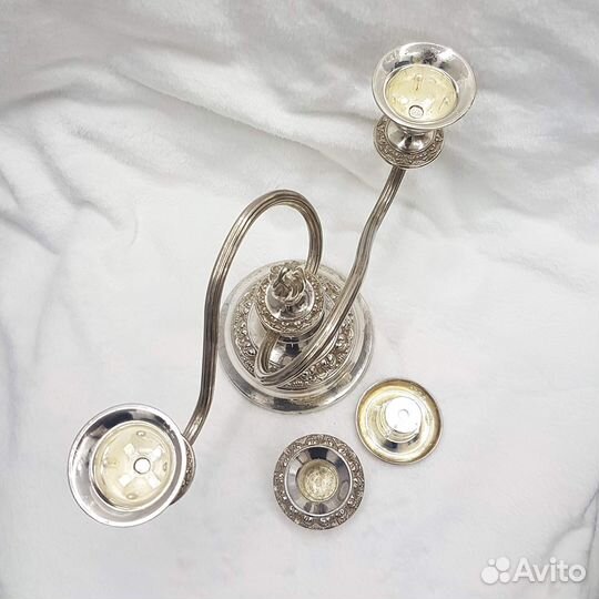Старинные канделябры подсвечник серебрение 2 свечи