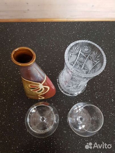 Ваза керамика, бокалы для коньяка