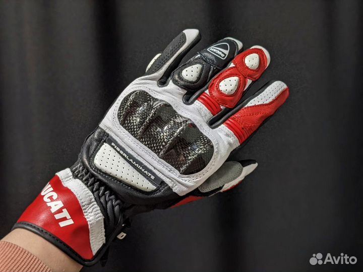 Мотоперчатки ducati кожаные бело-красные новые