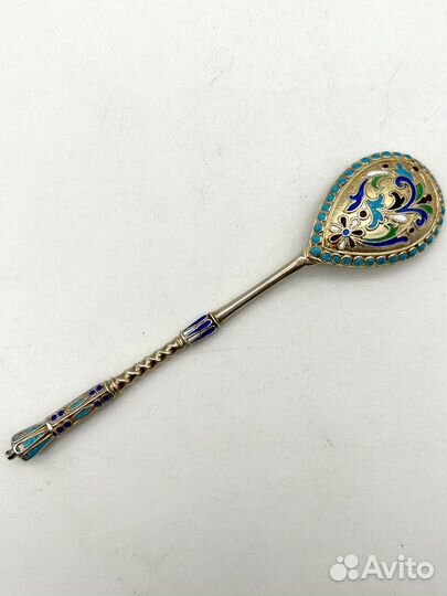 Ложка, серебро 84 проба, Хемпель, эмаль, 18,8 г