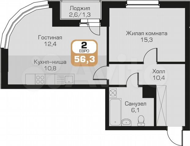 2-к. квартира, 55,7 м², 4/23 эт.