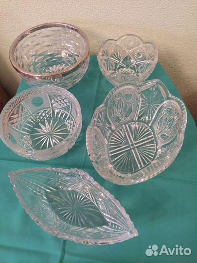 Салатники-вазы-конфетницы хрусталь из СССР пять шт
