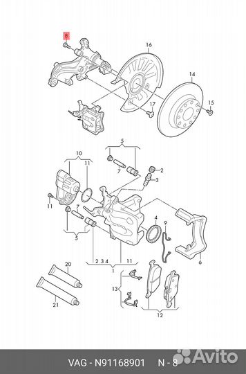Болт крепления скобы суппорта VAG N 91168901