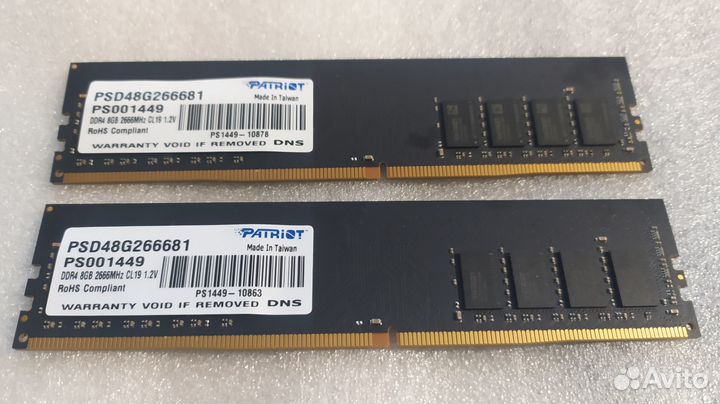 DDR4 dimm 2x8gb 2666 цена за планку, пара patriot