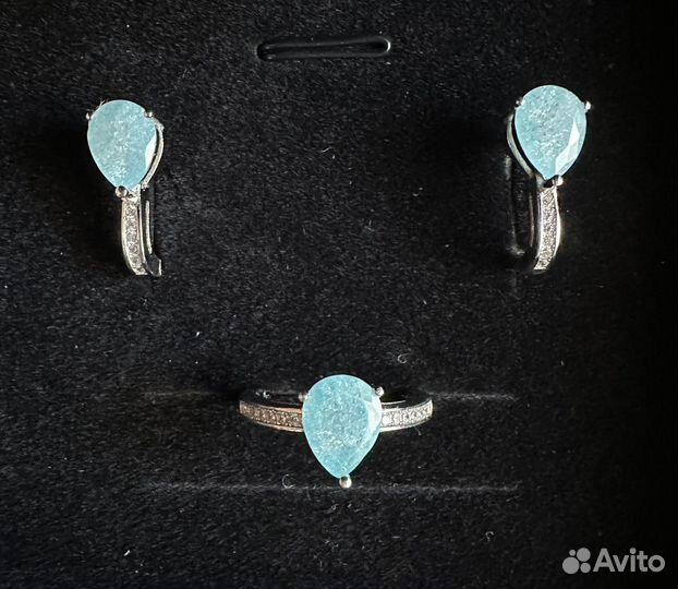 Комплект серебро с натуральным мятным агатом