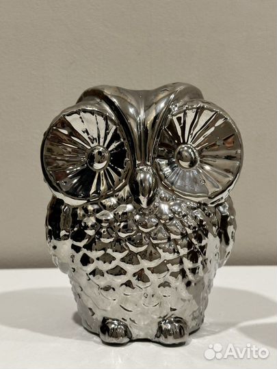 Сова керамика серебряная