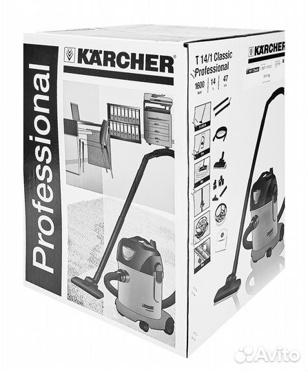 Новый Пылесос karcher T 14/1, серый/желтый