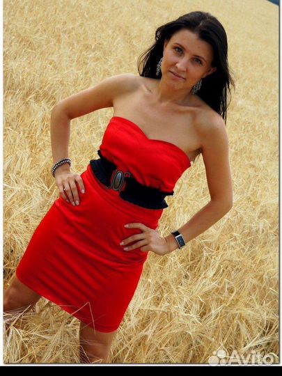 Платье атласное 40 42 красное