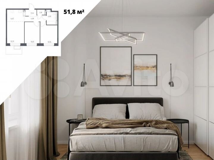 3-к. квартира, 51,8 м², 10/12 эт.