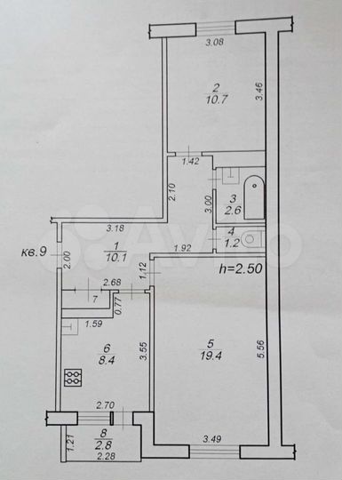 2-к. квартира, 53,3 м², 3/3 эт.