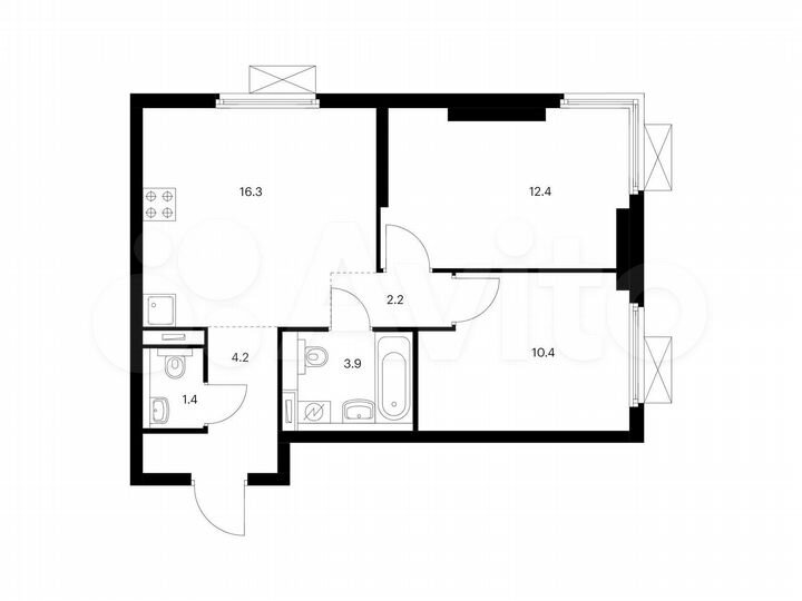 2-к. квартира, 50,8 м², 6/33 эт.