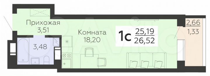 Квартира-студия, 26,5 м², 14/19 эт.