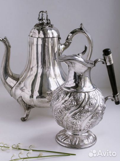 Антикварный посеребренный кувшин с крышкой SB&M