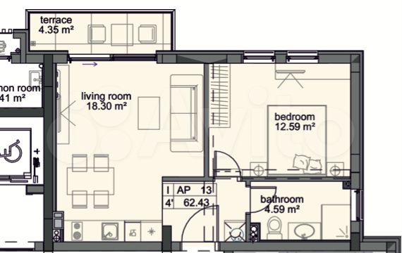 2-к. квартира, 63 м² (Болгария)