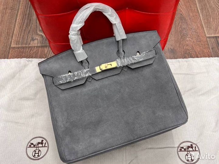 Сумка hermes birkin 35 серая замша