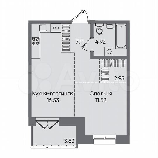 Своб. планировка, 46,9 м², 9/15 эт.