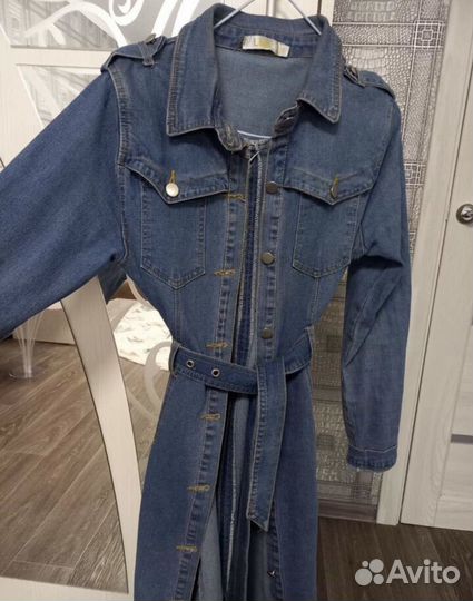 Плащ джинсовый / тренч пальто из джинсы