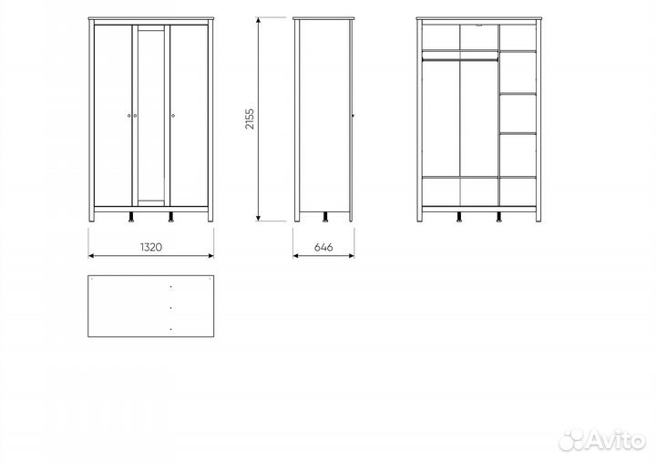 Сага шкаф 3 двери с зеркалом IKEA белый/ясень