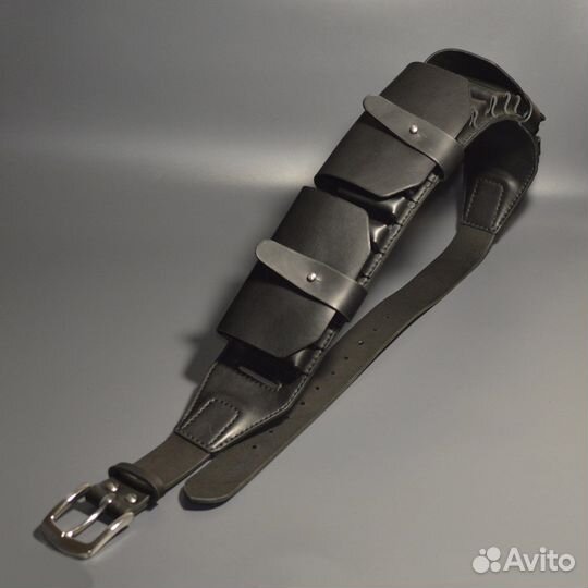 Кожаный патронташ 12К18 ручной работы, черный