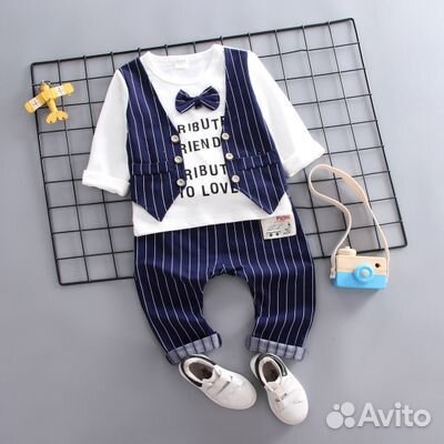 Костюм с бабочкой серый и синий 90,100см