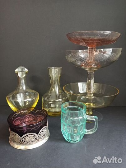 Цветное стекло СССР. Ваза, конфетница