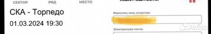 Билет хоккей на ска игру 1.03.2024