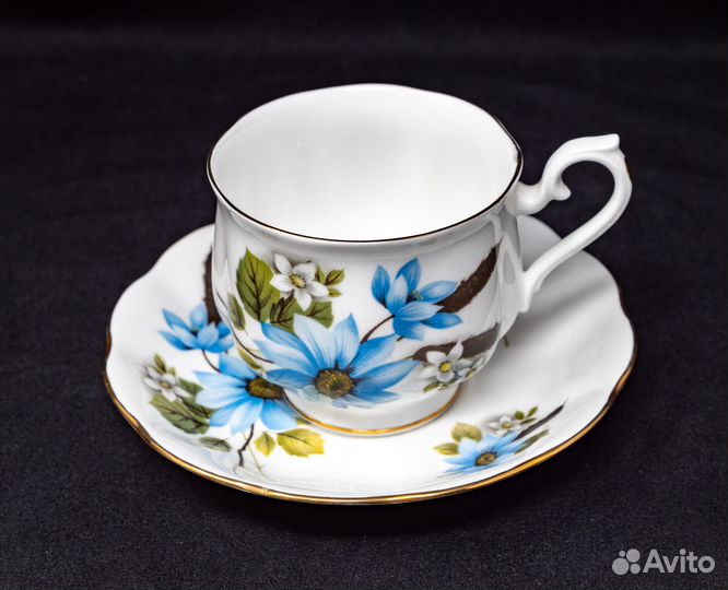 Чайная пара Роял Альберт, синие цветы, винтаж