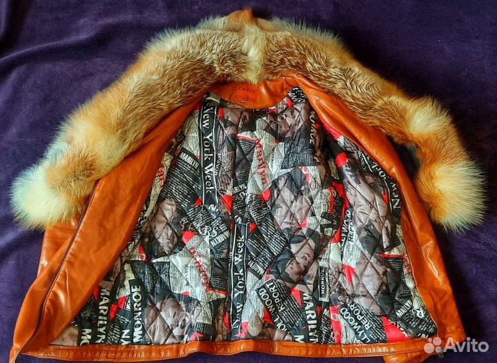 Куртка кожанка утепленная с натуральным мехом лисы